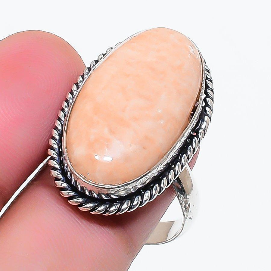 Natural Orange Aventurine Gemstone 925 Sterling Silver Jewelry Ring Size 9 AR-17653
