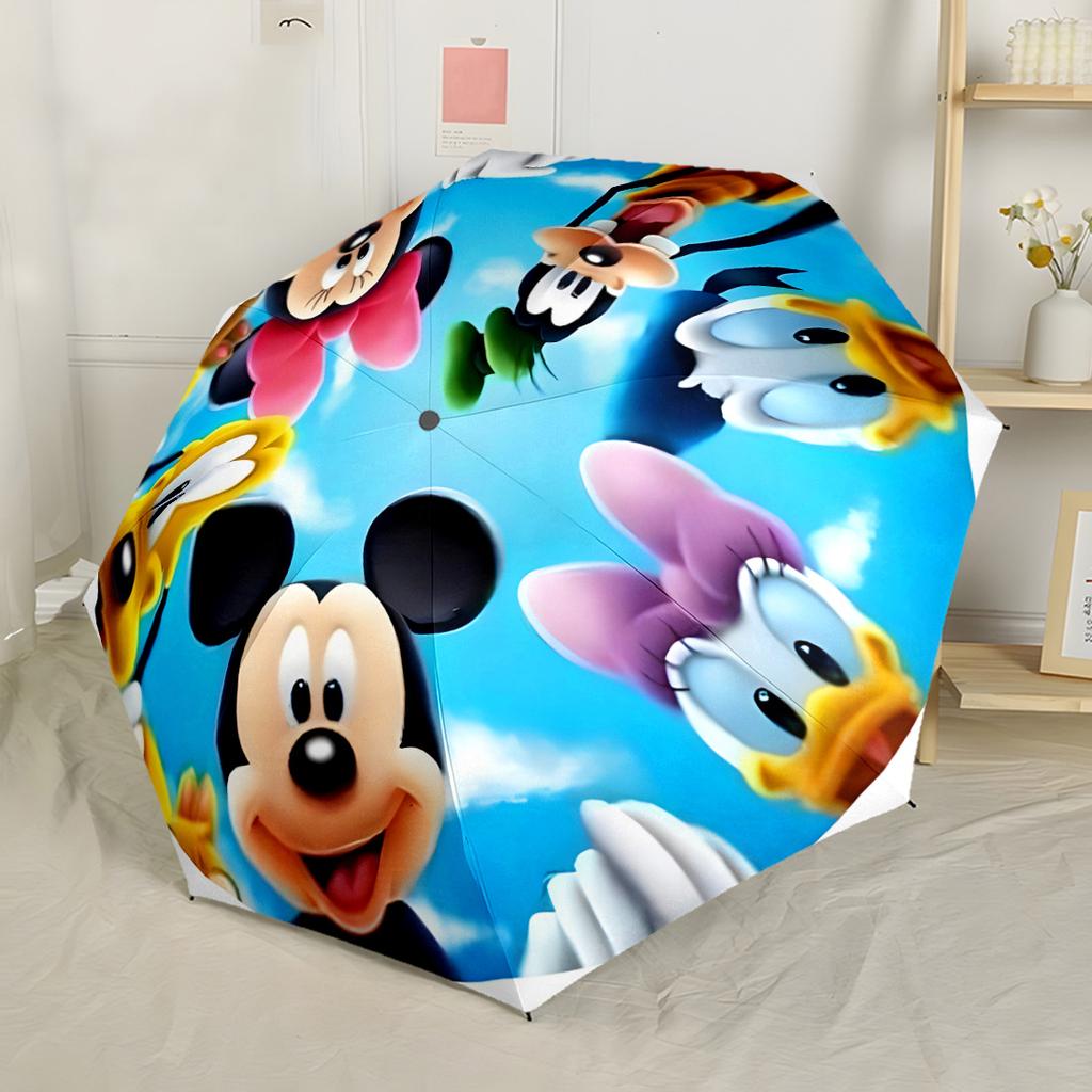 Minnie Maus Florale Fantasie Automatischer Regenschirm Stabiler 8-Rippen-Schaft Stabile Konstruktion Ganzjahres-Regenschirm für Reisen Lebhaftes Muster Regenschirm