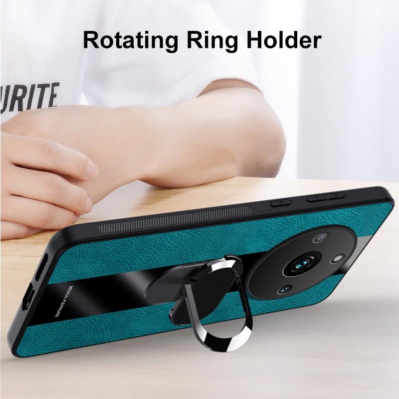Realme 11 Pro Plus İçin Halka Tutuculu Deri Kılıf Kapak Lüks Manyetik Silikon Koruma Telefon Kılıfı Realme 11 5G Realme11 İçin