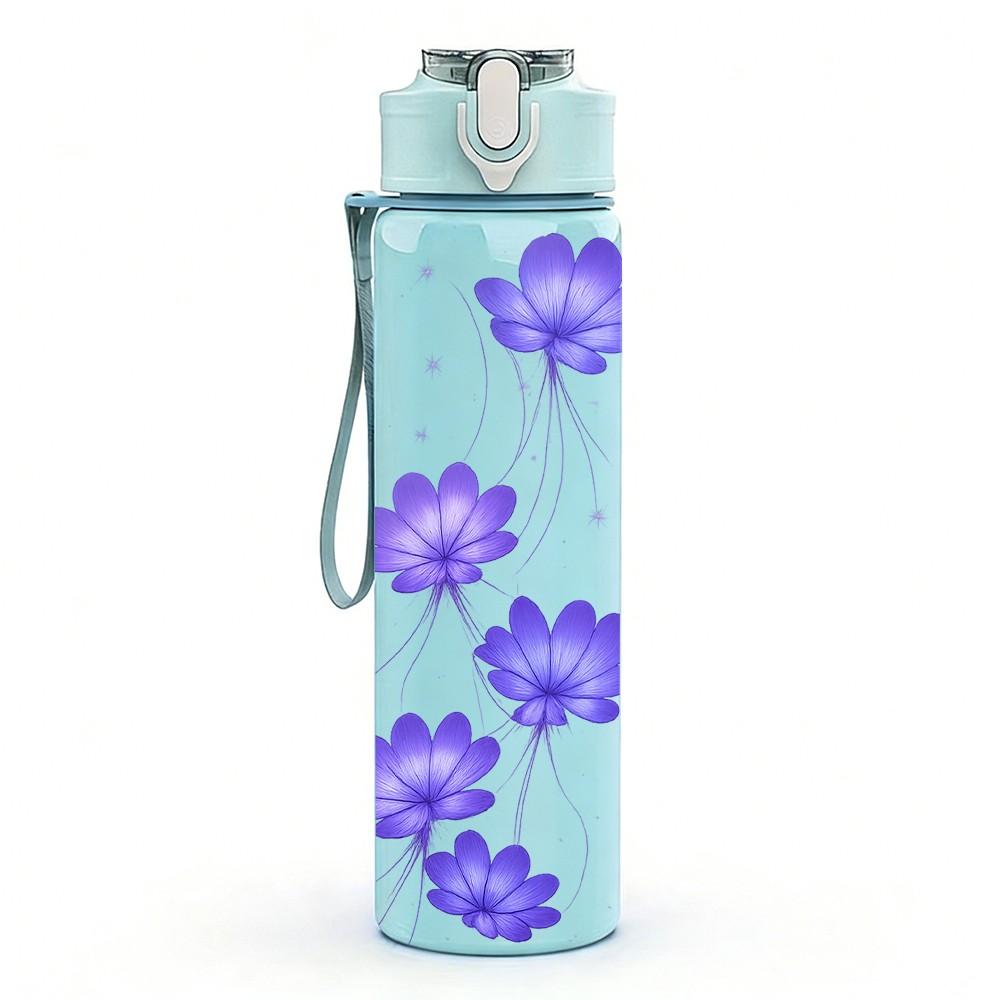 1PC Light Purple Bell Flower Branch Print 750ml Color Plastic Sports Water Bottle Leakproof Flip Straw Lid Suitable for Sports Office Home Use