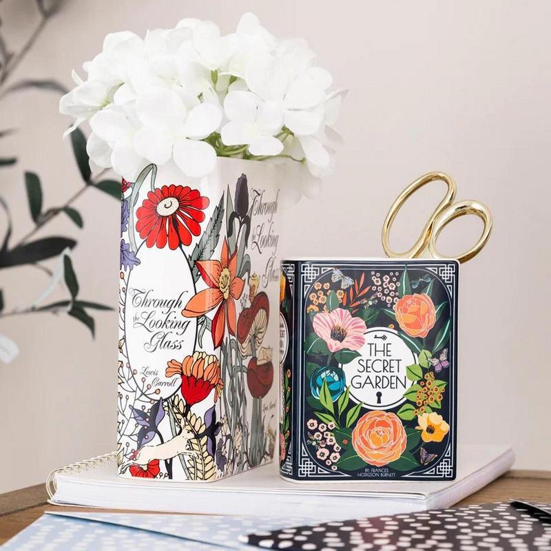 Creative Square Painted Flowers Book Ceramic Vase Flower Arrangement Art Crafts Irregular Table Vase Ornaments Home Decoration