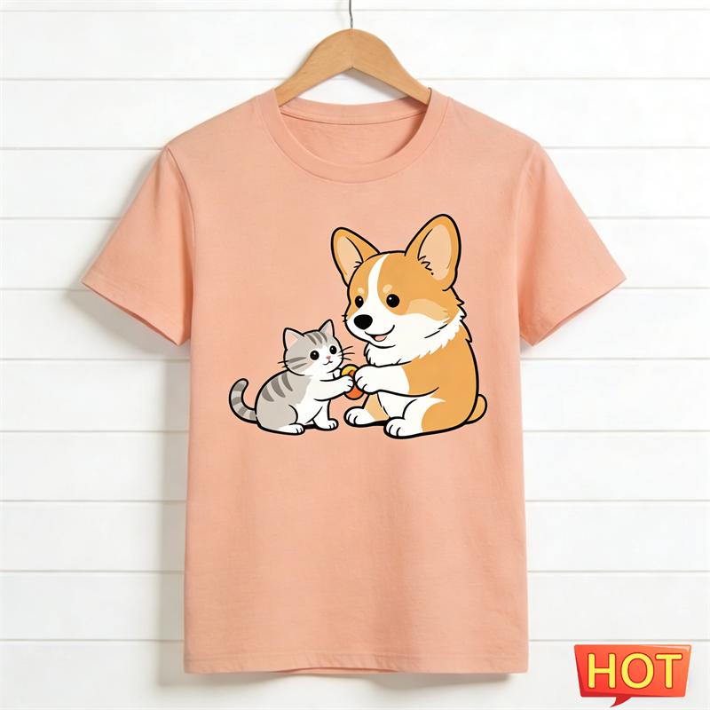 Summer Cute T Shirts Fashion Short Sleeve Funny Dog Crew Neck T-shirts Casual