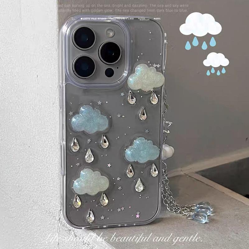 Cloud Water Drop Rhinestone Phone Case for IPhone17promax Transparent Glitter for Apple 16 Star Sequin 15