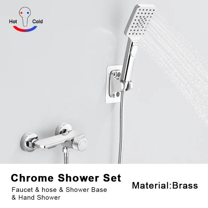Gray Waterfall Bathtub Faucet With Hand Shower Brass Chrome Wall Mounted Bathroom Shower Mixer Tap Full Shower System Set