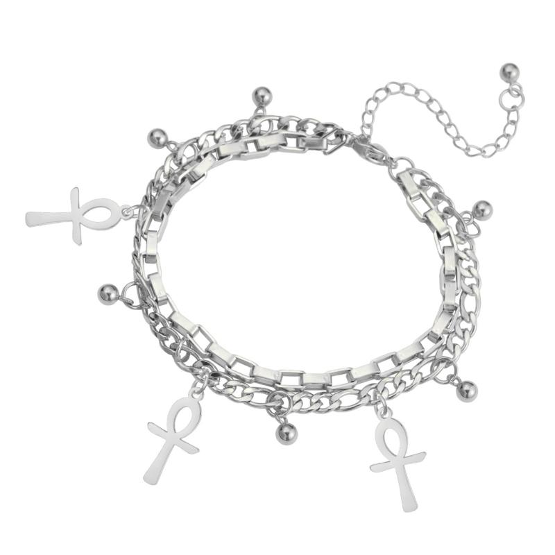 

Stylish Stainless Steel Beaded Bracelet Featuring Crucifix Charm Pendant And Fashionable Jewelry For Ladies серебряный