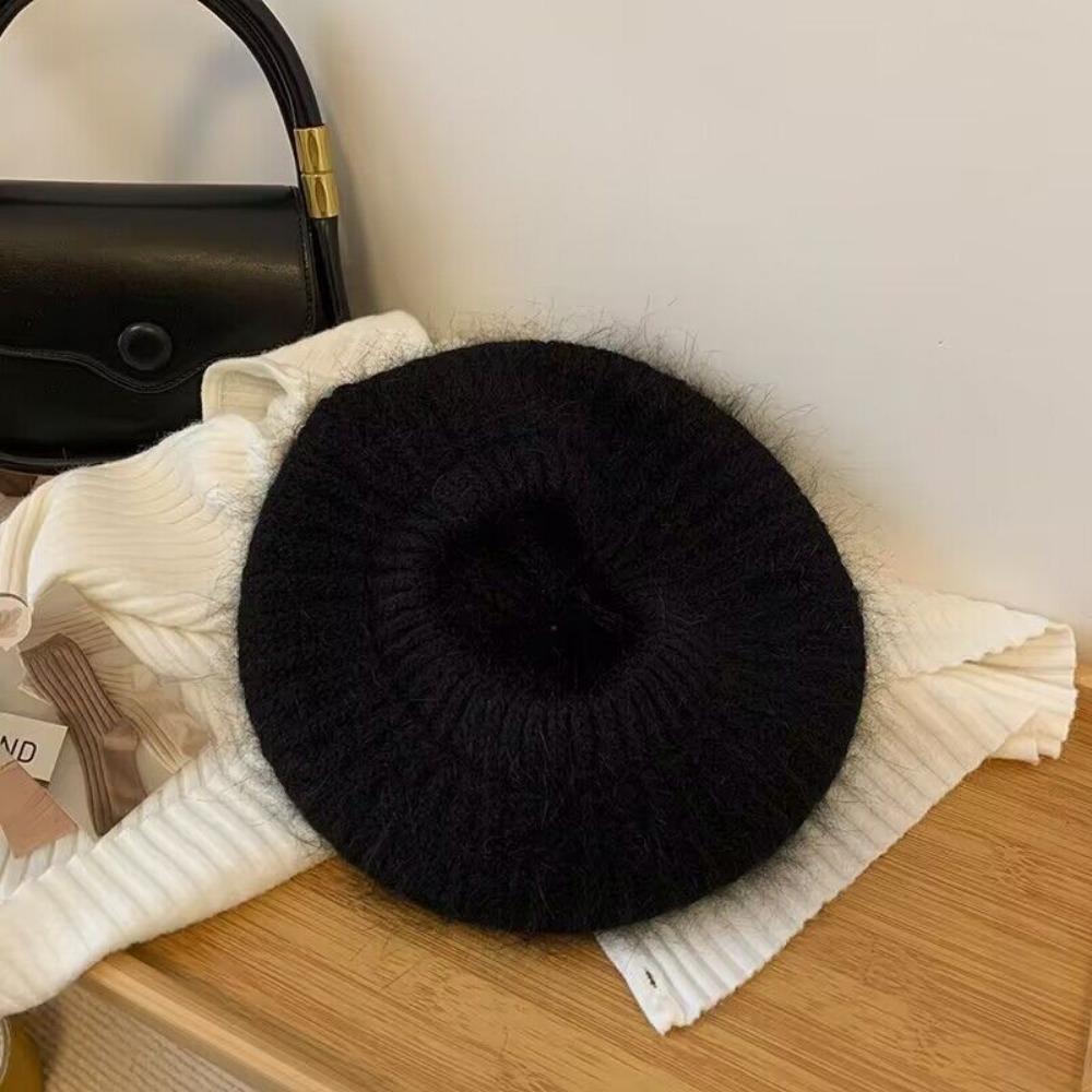 Beretă tricotată Toamnă și Iarnă Pălărie de pictor Pălărie de pluș Versatilă Ins Circumferință mare a capului Pălărie de lână