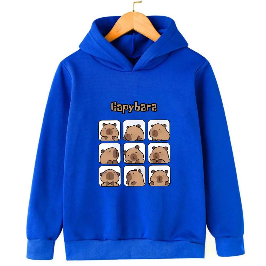 Autumn Winter Cartoon Capybara Printed Hoodies Fashionable Casual Warm Sports Long Sleeved Children's Boy Hooded Sweatshirts