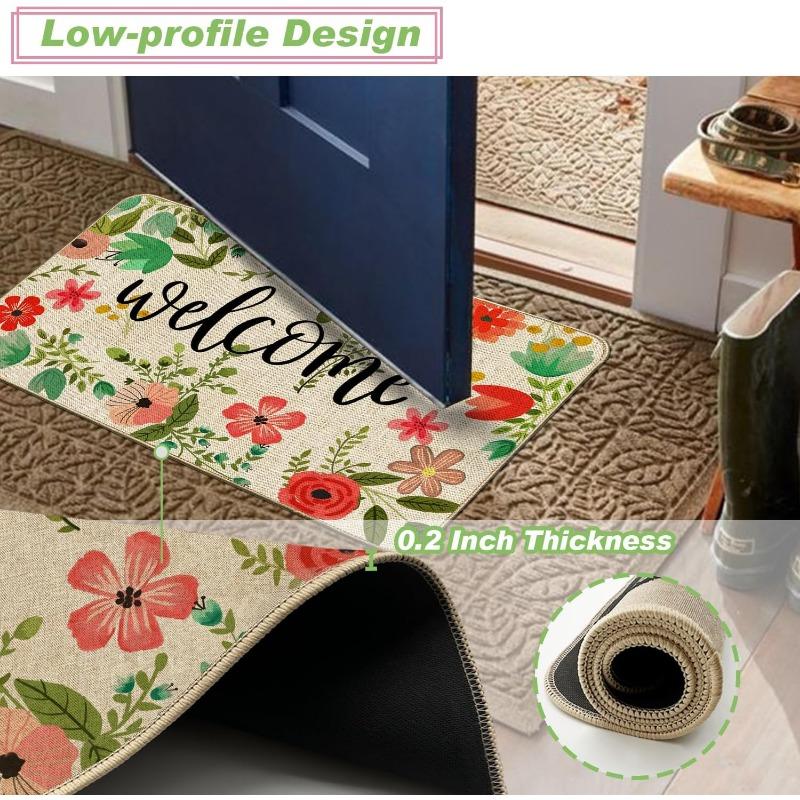 Große florale Fußmatte Teppich Böhmische Blume und Blatt Willkommen Außenfußmatte Rutschfeste Gummiunterseite Eingang Saisonale Innen-Vorderküchendekoration