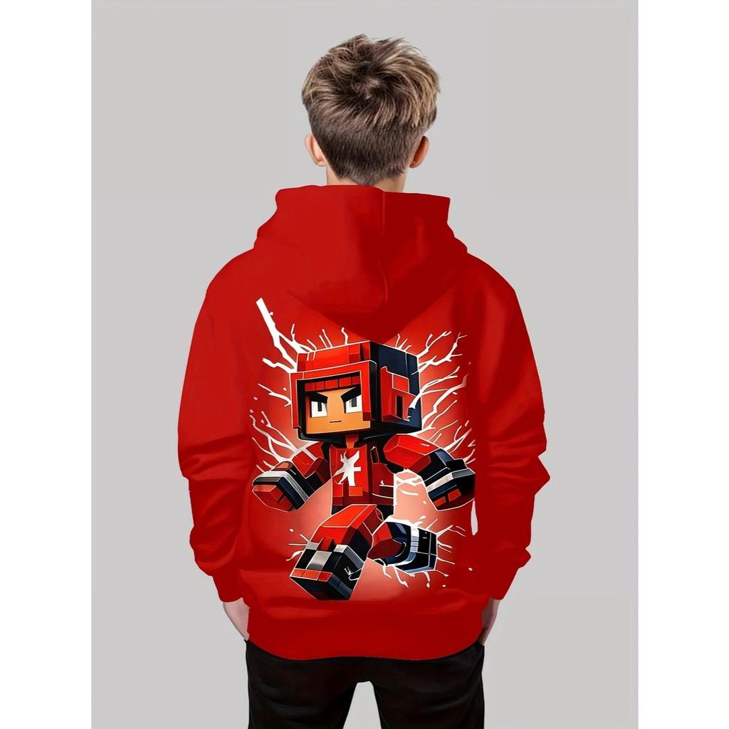 Boys' fashionable 3D printed casual pullover, spring and autumn long sleeved sports top, outdoor style for children