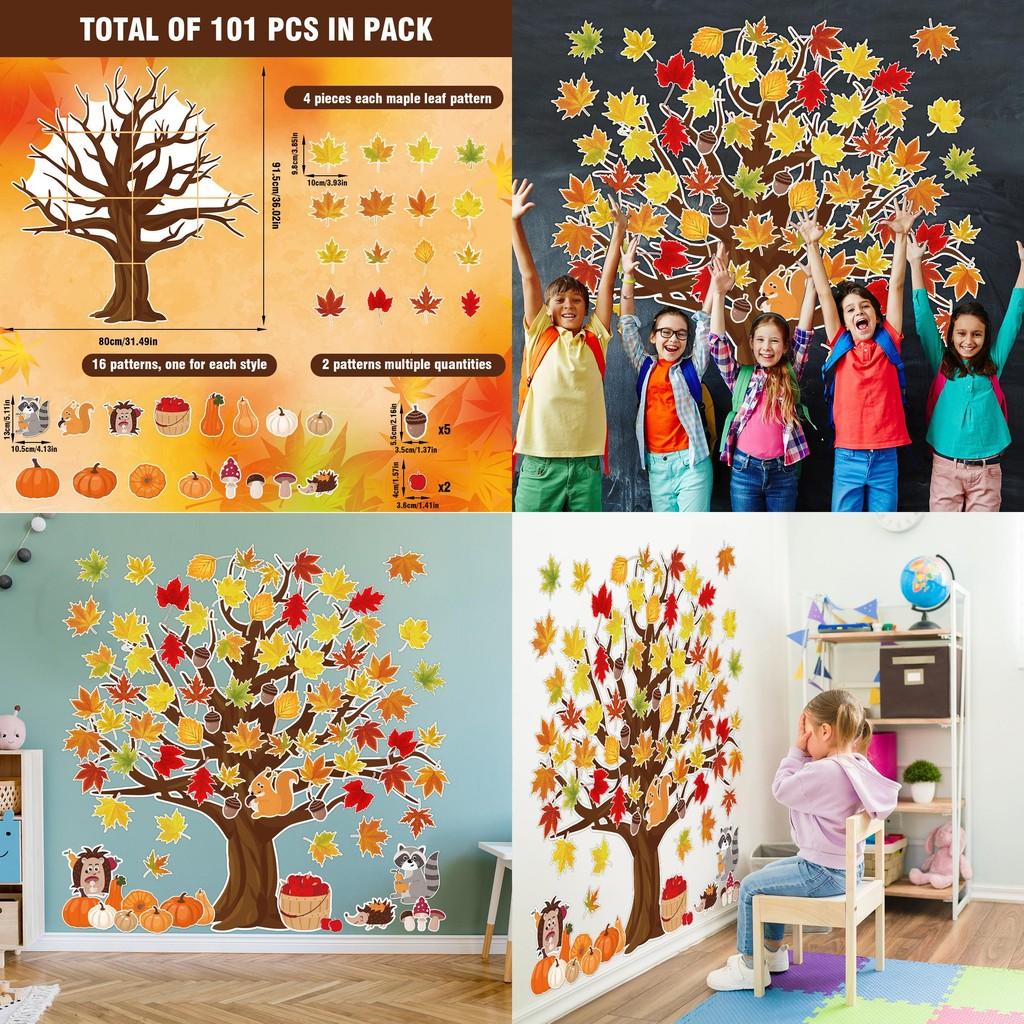 Fall Thanksgiving Season Maple Leaf Wall Stickers Paper Holiday Classroom Decor