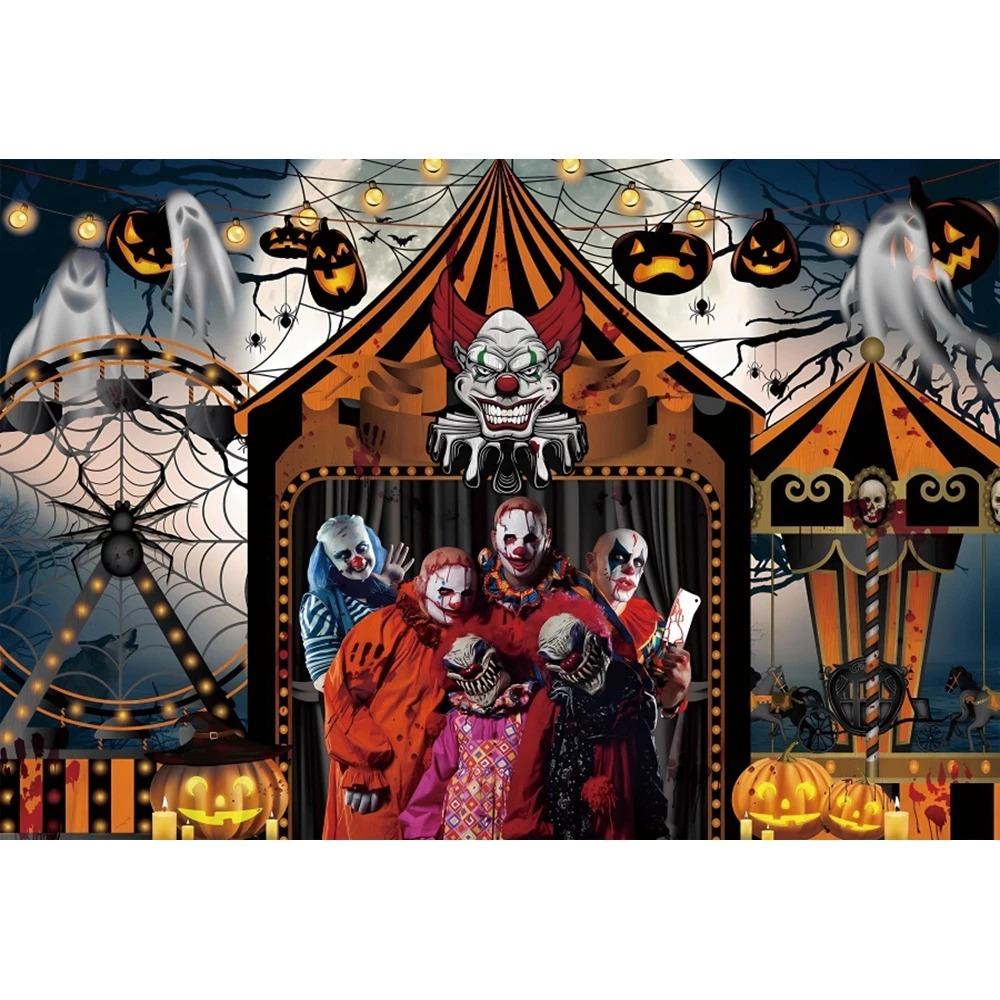 Circus Halloween Background Hanging Cloth Full Moon Night Witch Skull Carnival Party Decoration Background Photography Studio