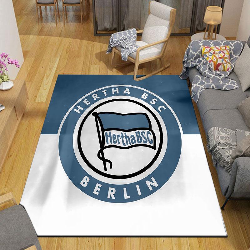 Hertha Logo Flannel Printed Carpet, Home Sofa Decoration for Living Room & Bedroom, Non‑Slip Play Flannel Floor Mat for Game Room