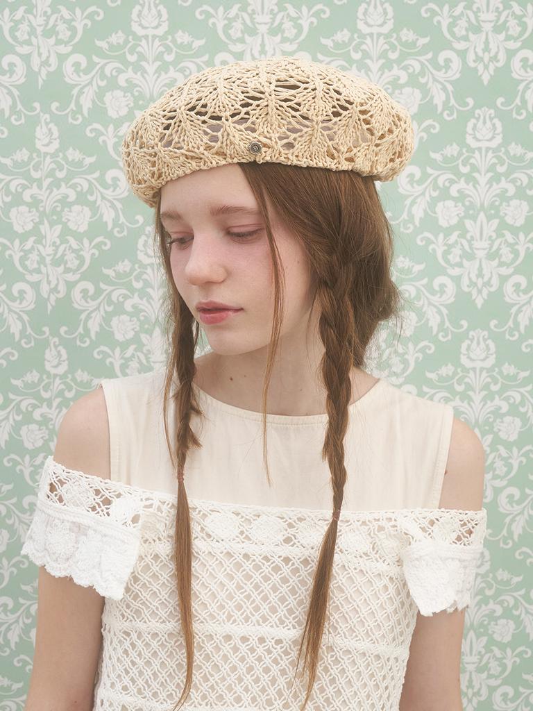 Beulaunhaes Crochet Knit Beret - Beige
