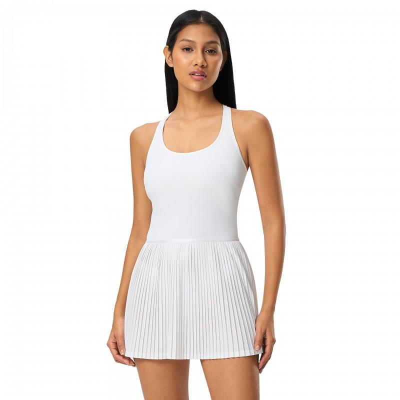 Womens Athletic Dress With Built-in Bra Support Pleated Skirt Yoga Tennis Gym Workout Sportswear