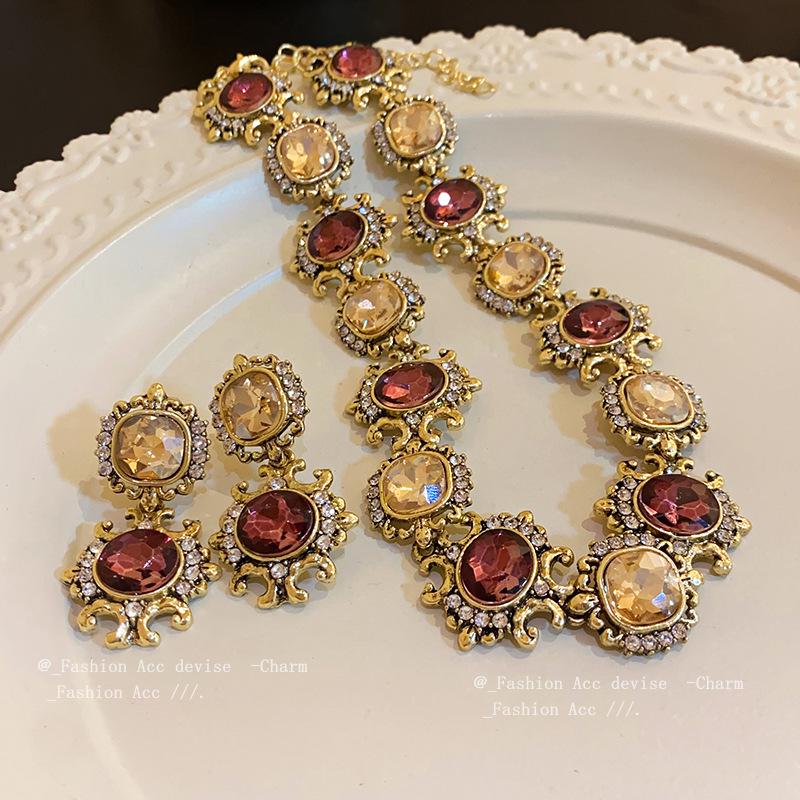 Set Collana Patchwork di Strass Vintage - Gioielli Clavicola Stile Corte Retrò