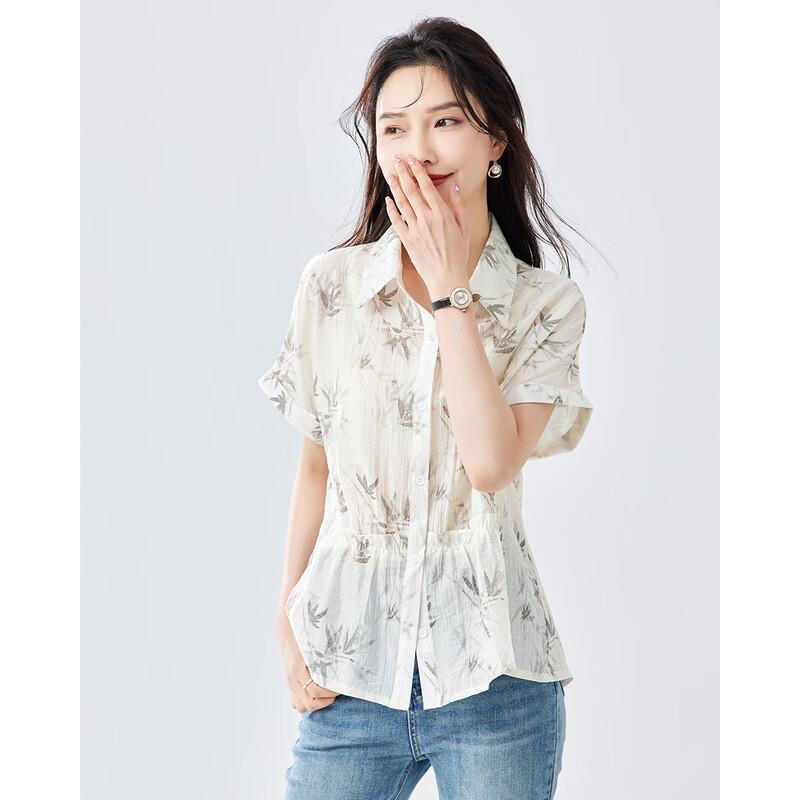 TERRE BLEUE Women s Loose Fit Printed Short Sleeve Shirt L