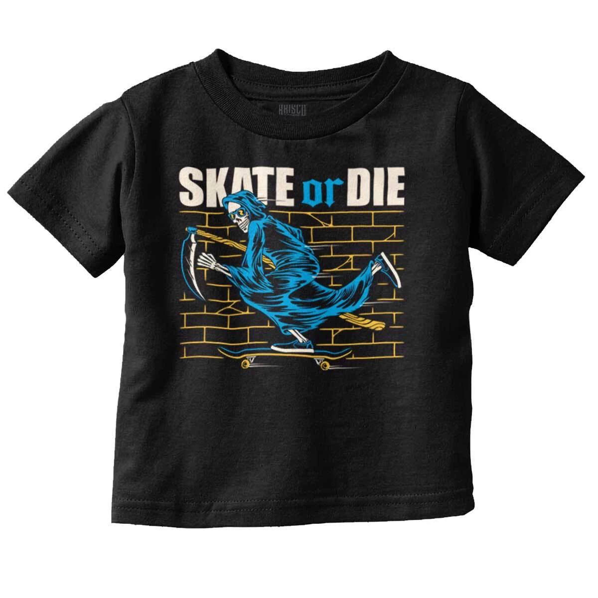Funny Skeleton Reaper Scythe Skate or Die Toddler Boy Girl Youth T Shirt Tee XXXXL