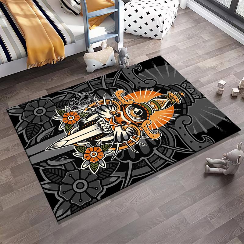 "Retro Tiger Eye Design Carpet with Sword and Floral Patterns" Suitable for use as an anti-slip for living room bedroom sofas