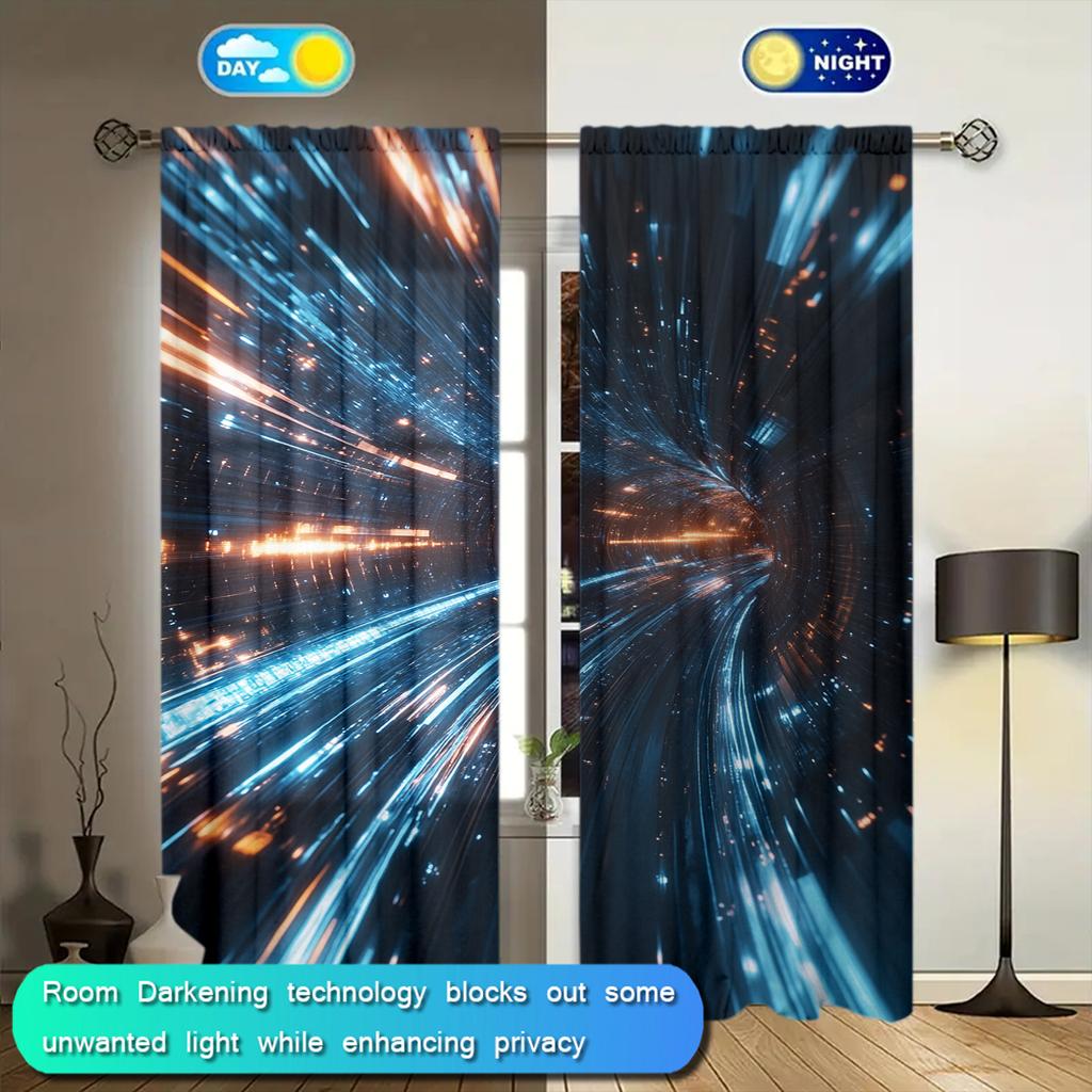 2pcs Time Space Tunnel Printed Curtain for Home Decor - Rod Pocket Window Treatment for Bedroom, Office, Kitchen, Living Room