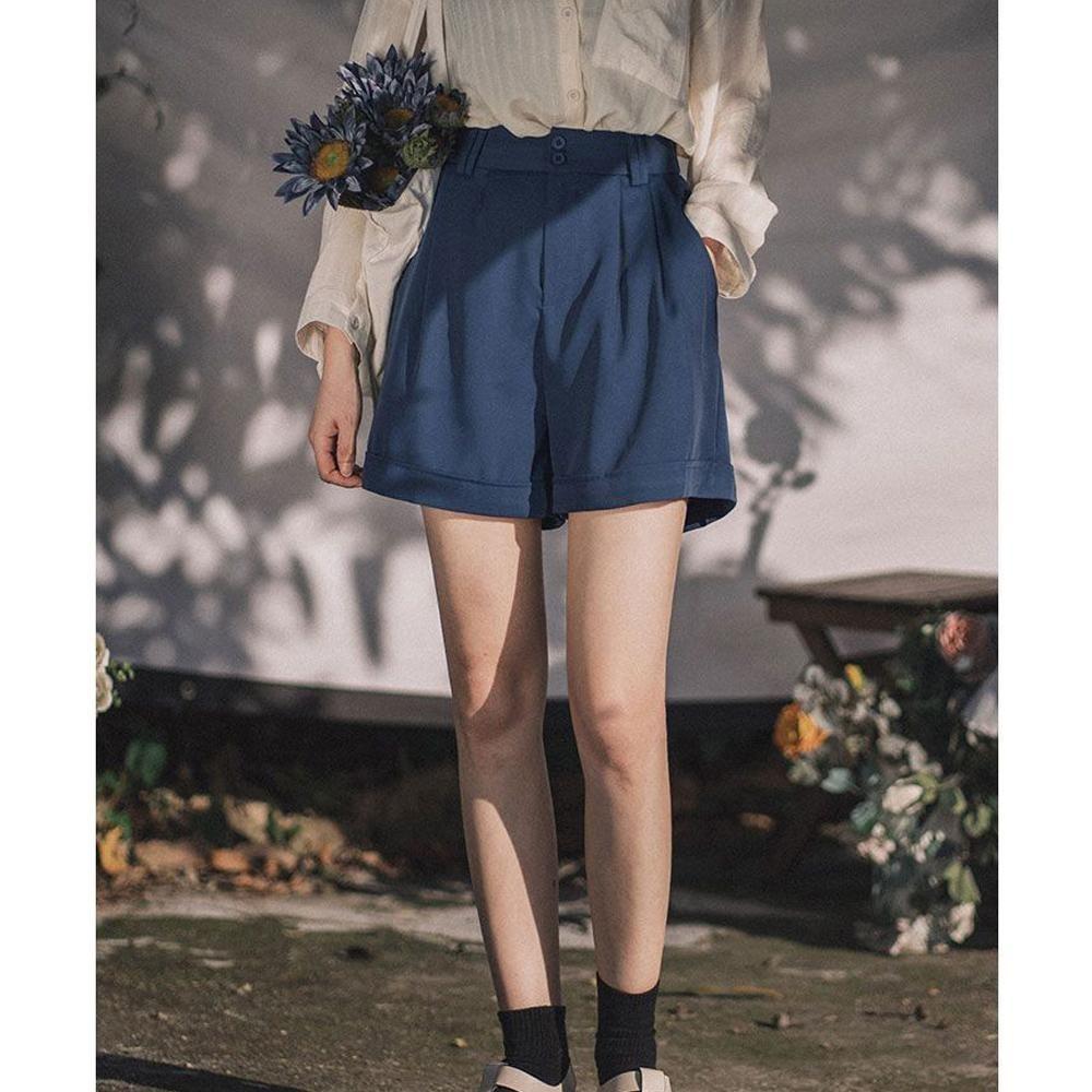 Women's Loose Suit Shorts A-line High-waisted Wide-leg Pants Rolled-up Slacks