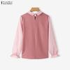 ZANZEA Women Casual Doll Collar 3/4 Sleeve Loose Patchwork Blouse