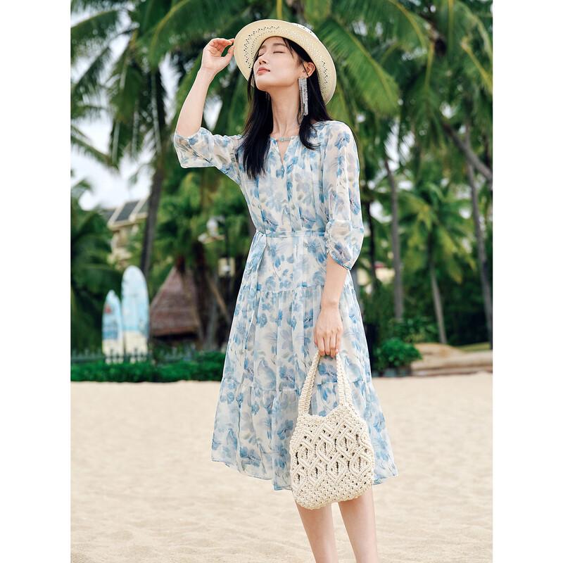 Juzza Annacoco 2025 Summer Seasalt Print Chiffon Waist Dress