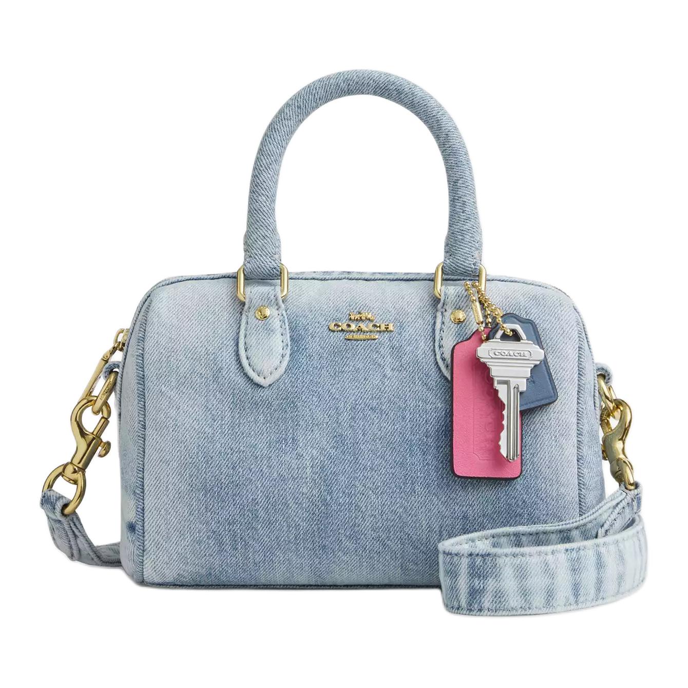 Coach Women's Rowan 17 Logo Keychain Signature Detachable Adjustable Shoulder Strap Zipper Closure Cotton Boston Bag Crossbody Handbag Mini Cdy30-Imnim