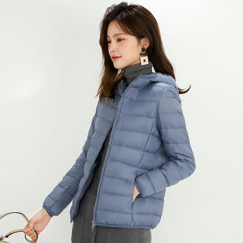 Chaqueta de plumón con capucha de invierno para mujer, ligera, corta, de talla grande, ligera, de plumón de pato blanco