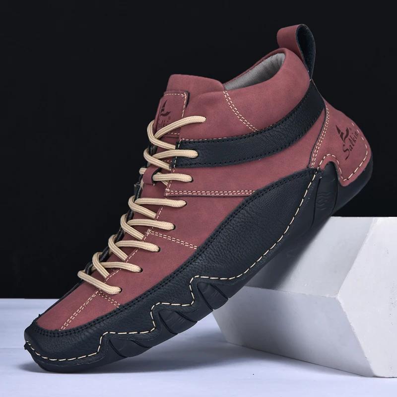 New Autumn  Handmade Leather Men Boots Design Sneakers Man Breathable Casual Leather Shoes Men Ankle Boots Outdoor Fashion