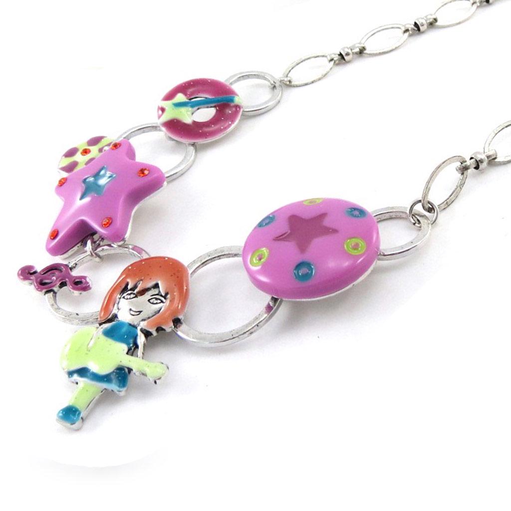 NOA [J2250] - Designer Necklace 'Rockeuse' Pink Green Blue