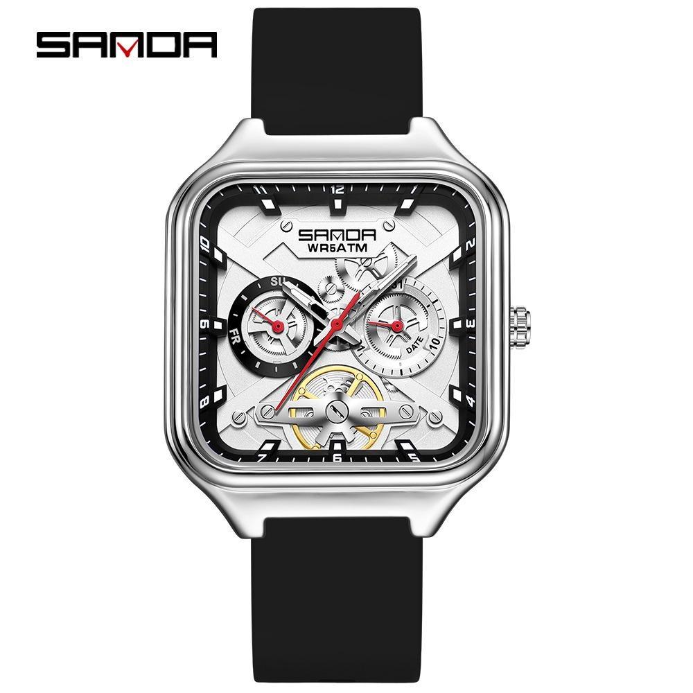 

Men s Square Quartz Wristwatch | Stainless Steel Mesh & Silicone Strap | Day & Date Function | Casual Sporty Waterproof Watch for Him Silicone Strap чёрный/серебряный