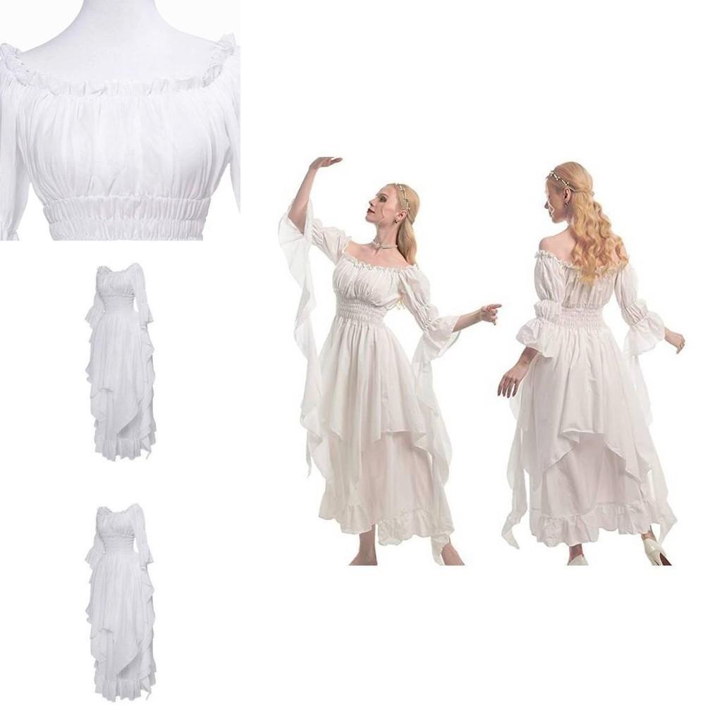 Premium Qita Medieval Halloween Cosplay Dress Polyester Renaissance Gown With Binding Waist Court Style Long Skirt Sizes S-xxl)