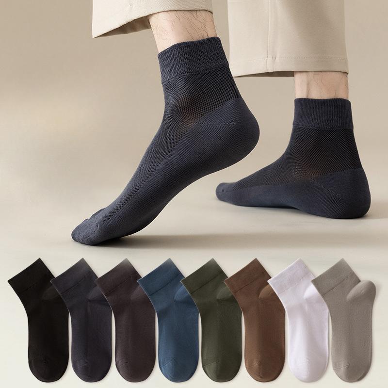 Men's Spring and Autumn Low-top Mid-calf Socks, Pure Cotton Mesh Thin Style, Summer Sweat-absorbing, Breathable and Deodorizing Business Socks