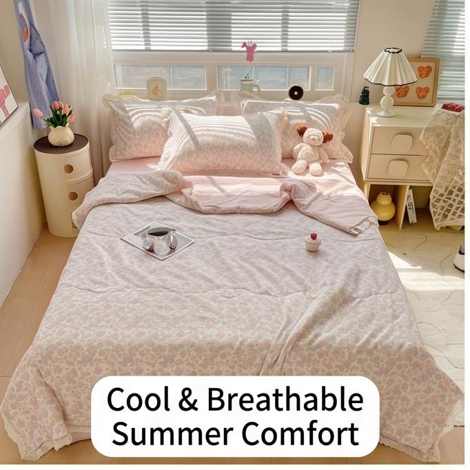 Exquisite Lace Crinkle Gauze Cotton Summer Quilt Skin-Friendly Washable Multi Size Bedding For Cozy Bedroom Summer Sleeping