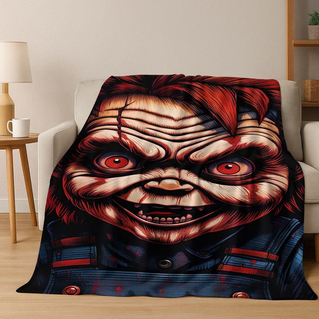 Horror Chucky Pennywise Clown Halloween Saw Freddy Krueger Flannel Blanket Soft Warm Blanket for Bedroom Living Room Bed Picnic