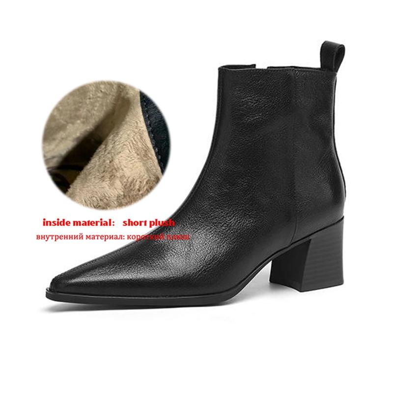 Krazing Pot Zimní kožené kozačky na středním podpatku se špičatou špičkou Chelsea pro ženy, elegantní dámské kotníkové boty na zip