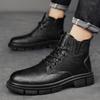 Classic black men's boots Casual minimalist design style Daily office outdoor walking Motorcycle men's leather shoes  Size-46