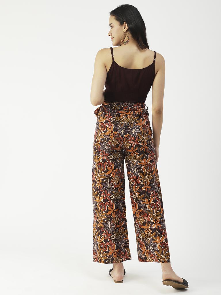 Moomaya Printed Summer Coord Set, 2 Pcs Set Crop Top with Palazzo Women