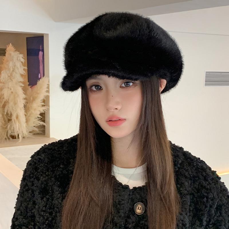 Autumn and Winter Hat Women's New Plush Cap Fashionable Warm Windproof Ear Hat Imitation Fur Octagonal Hat