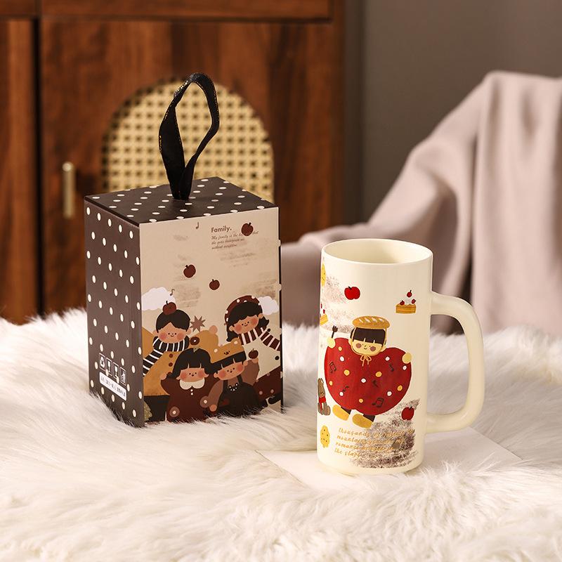 Parent Child Time Retro Ceramic Straight Cup Gift for Girls with High Appearance Large Capacity Water Cup Mug Souvenir