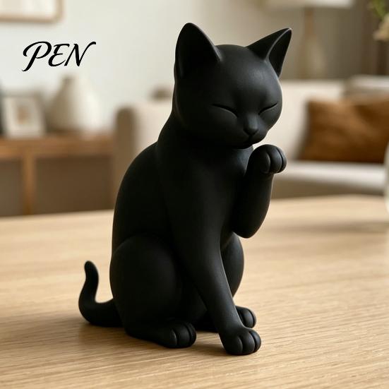 Sculpture de Chat Sans Bavure Modèle Noir, Ornement de Forme Mini, Figurine Décorative Mate Imprimée en 3D pour Bureau Entrée Chambre à Coucher