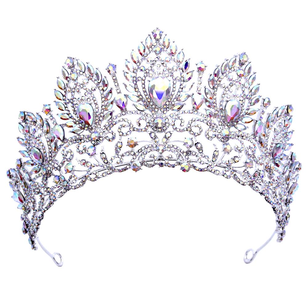 Vintage Opal Blue Crown Big Diadem Bride Crowns for Women Tiaras Wedding Dress Crown Hair Jewelry Princess Birthday Headdress