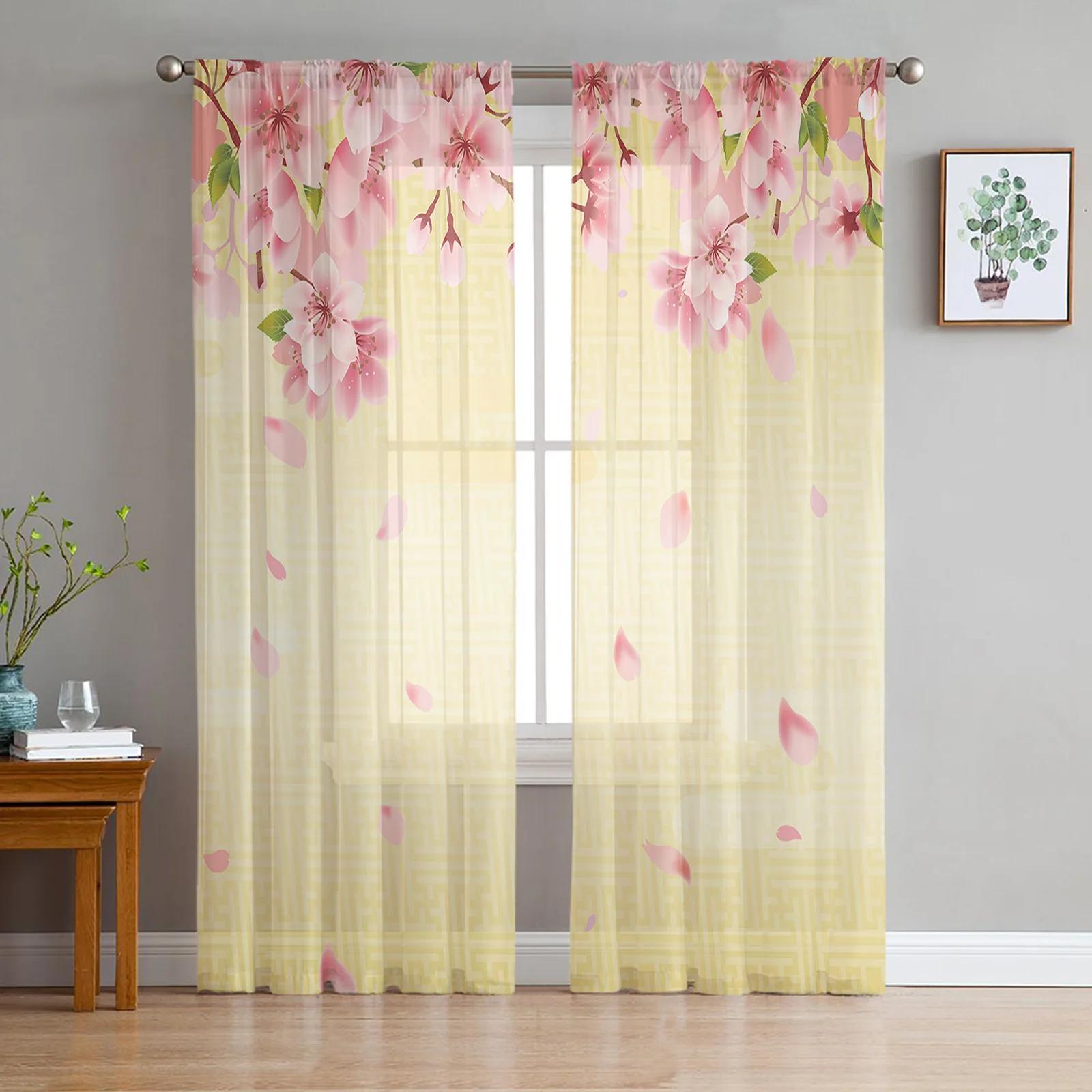 

Japanese Design Floral Art Soft Tulle Transparent Drapes for Living Room Ornamentation Window Panel Curtain for Bed Chamber Sheer Fabric Silk-like W135 x H115cm x1&Grommet Top