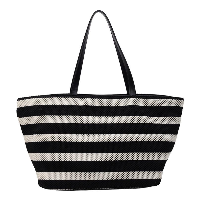 Striped Knitted Woven Bag Women's Large-capacity New Summer Versatile Shoulder Bag Commuter Tote Bag