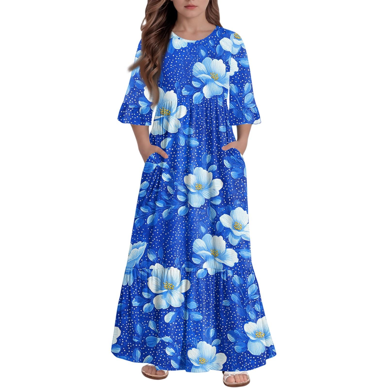 

Платье с многоярусными оборками для девочек - Макси с карманами, рукав 3/4 160