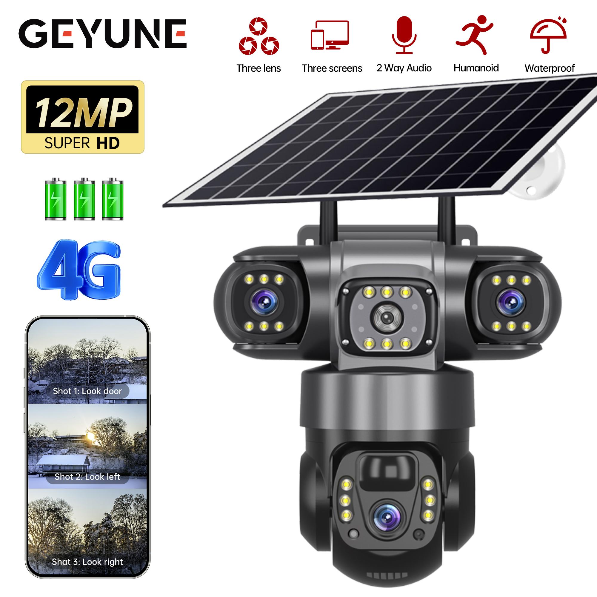 

4G Solar Outdoor Waterproof HD 12MP Three Lens CCTV Night Vision Two-way Intercom Mobile Tracking Security Camera V380 4G Camera спокійна колірна