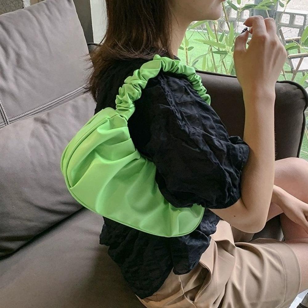 Square Cloud Bag Korean Style PU Leather Underarm Bag Classic Pleated Handbag  Shopping