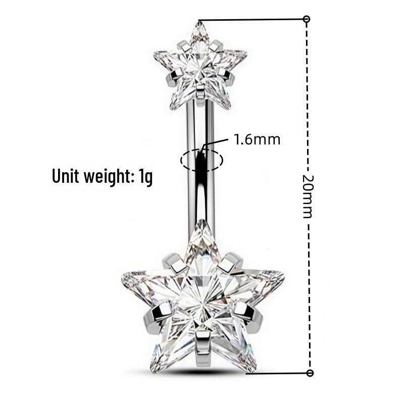 Double-Headed Round Diamond Belly Button Ring, Stainless Steel, European & American Style