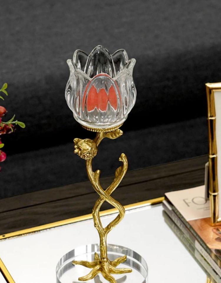 European Style Light Luxury Candle Holder, Crystal Glass, Copper, Marble, Retro, Home, Romantic Dining Table