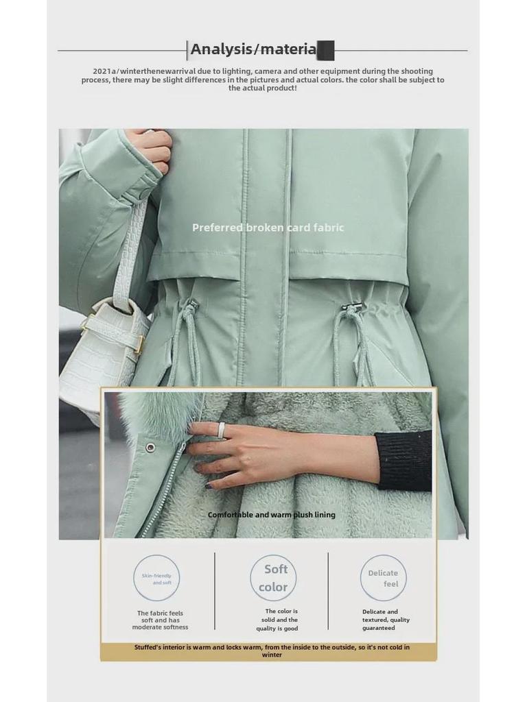 Women's Casual Mid-Length Korean Style Cotton Jacket with Fur Collar